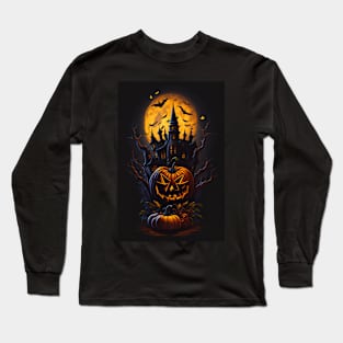 Haunted House And Pumpkins Long Sleeve T-Shirt